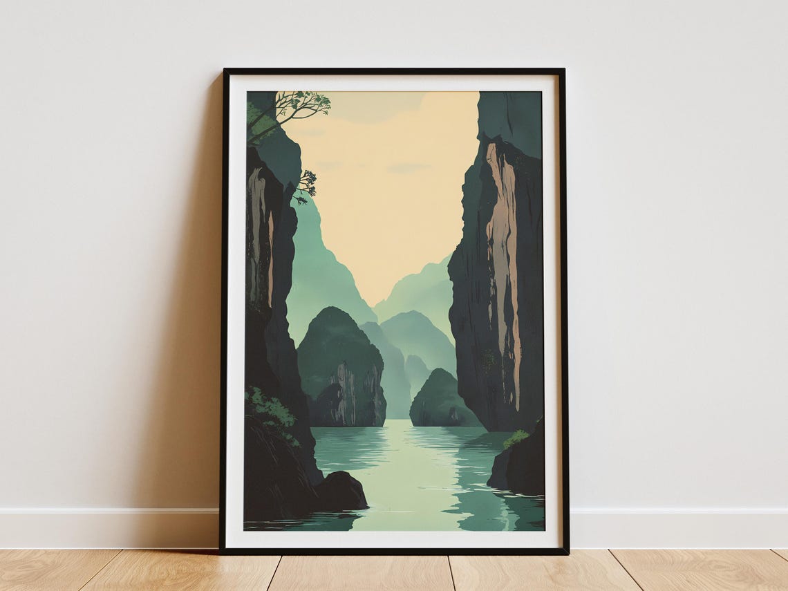 Son Doong Cave Misty Green Karst Canyon River Illustration Poster