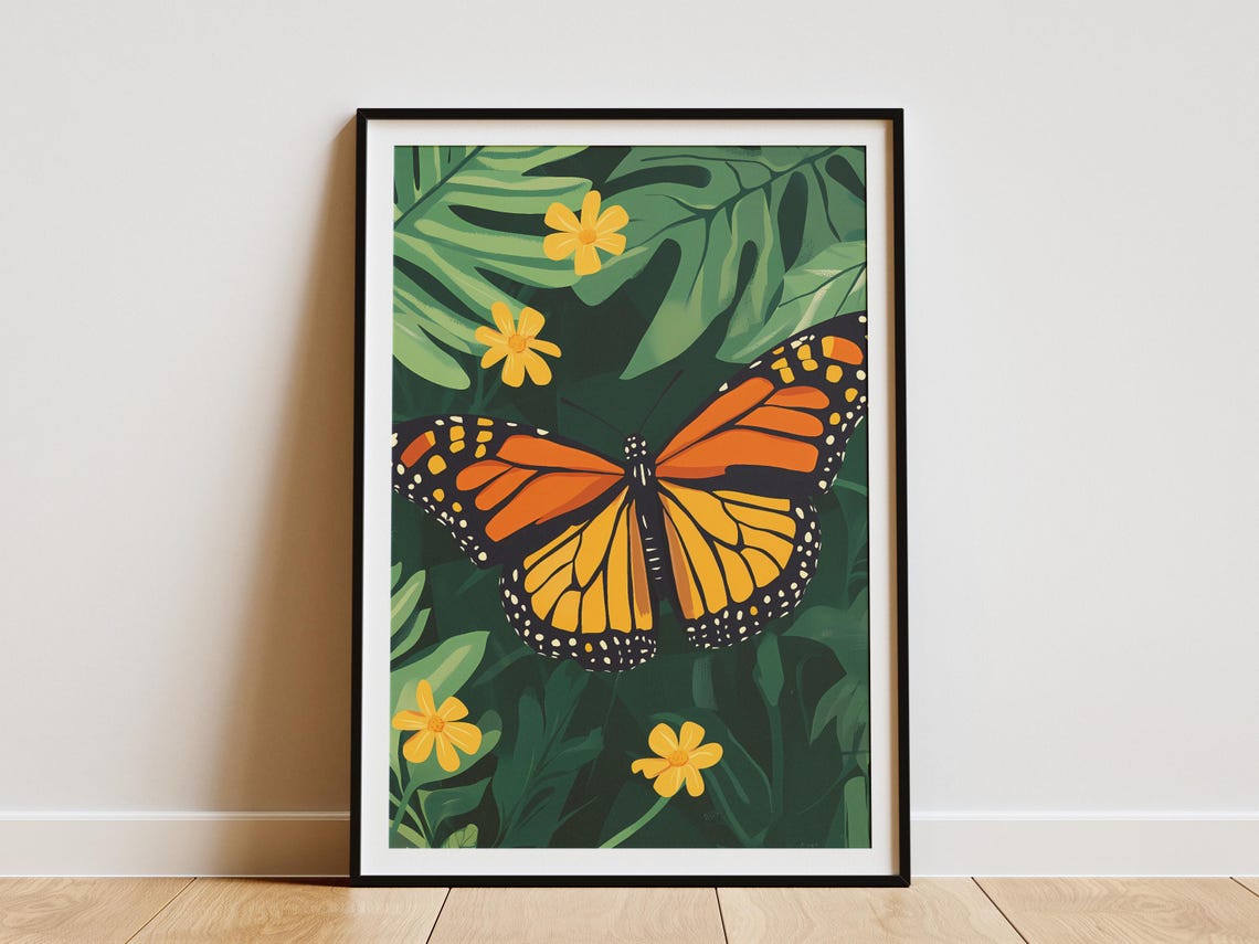 Monarch Butterfly Tropical Foliage Botanical Insect Art Poster
