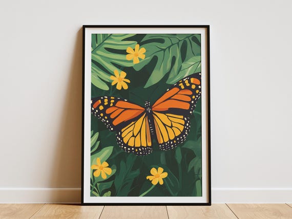 Monarch Butterfly Poster Mexico Butterfly Print Botanical Illustration Orange Butterfly Art Insect Wall Decor Nature Poster Biosphere