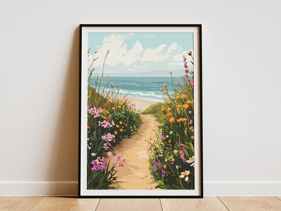 Wildflower Path to the Beach Coastal Botanical Artwork Poster