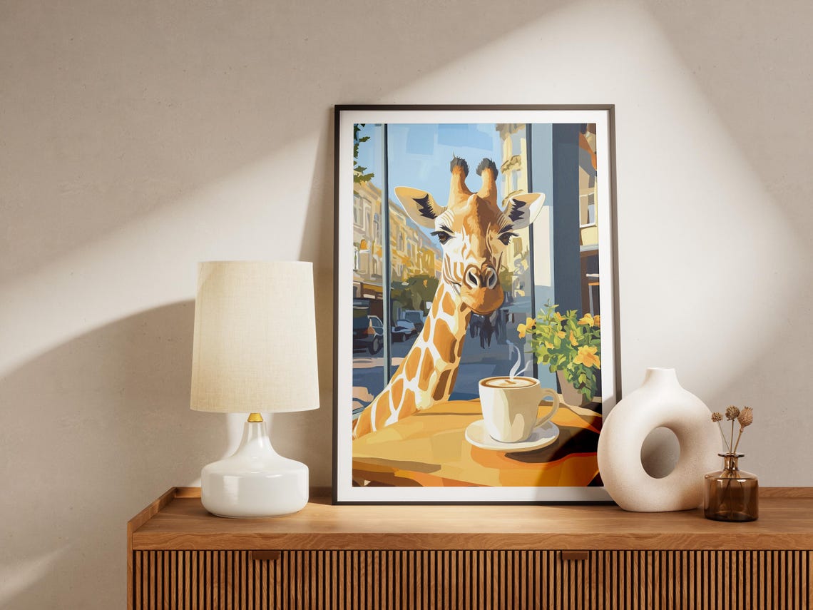 Giraffe Cafe Poster Whimsical Coffee Animal Wall Decor Kitchen Gift - Image 4