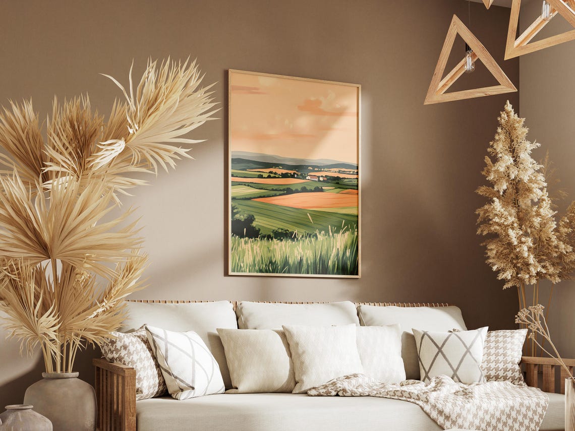 Rolling Green Farm Fields at Sunset in the Countryside Poster - Image 3