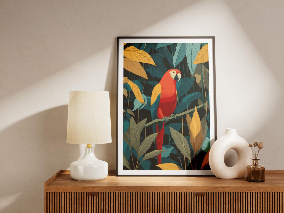Scarlet Macaw Parrot Rainforest Canopy Bold Tropical Bird Art Poster - Image 4