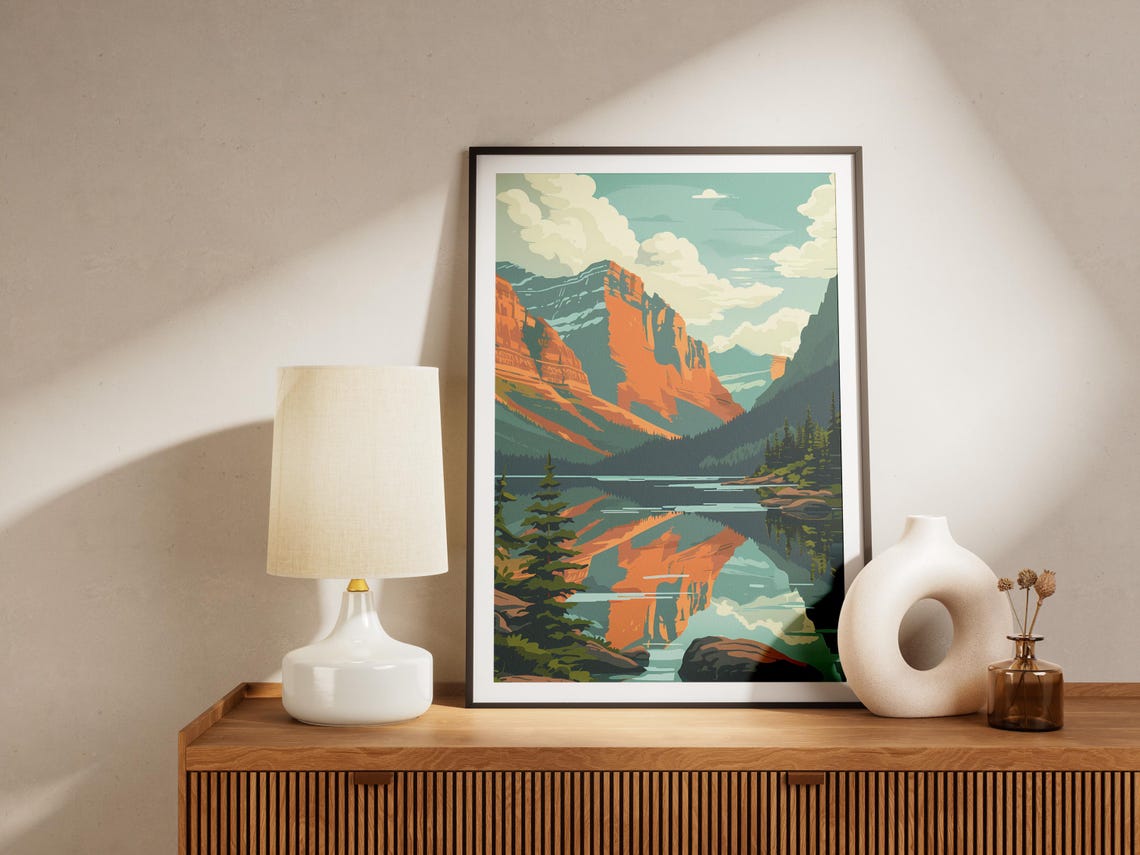 Jasper Canada Alpine Lake Mountain Mirror Reflection Travel Poster - Image 2