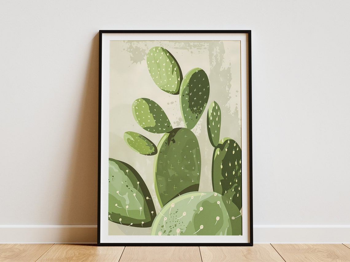 Textured Prickly Pear Cactus Pads Close Up Desert Botanical Poster
