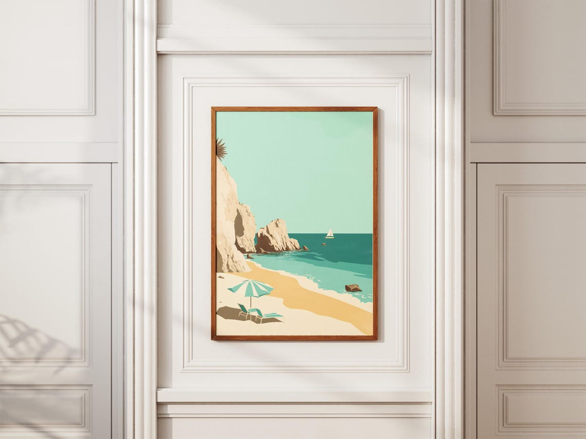 Horseshoe Bay Bermuda Beach Umbrella Cliffs Sailboat Travel Poster - Image 2