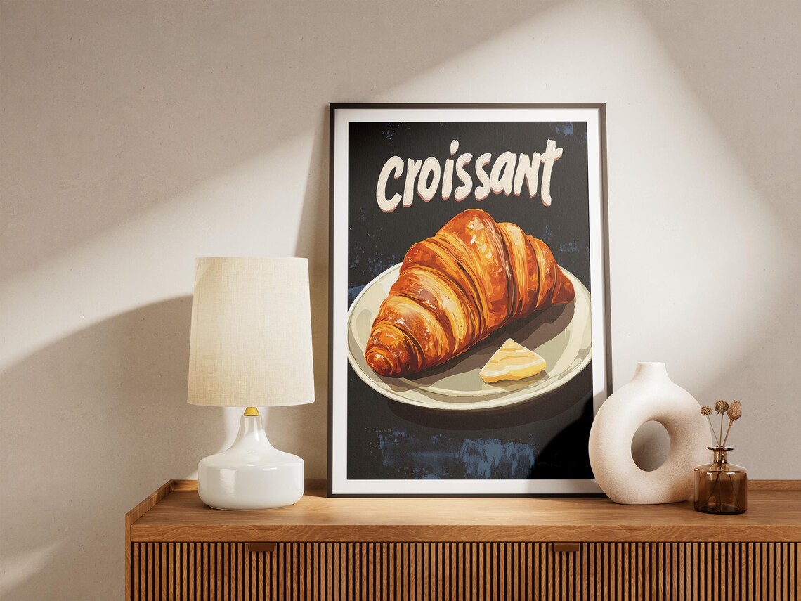 Buttery Croissant Golden French Bakery Cafe Food Illustration Poster - Image 5