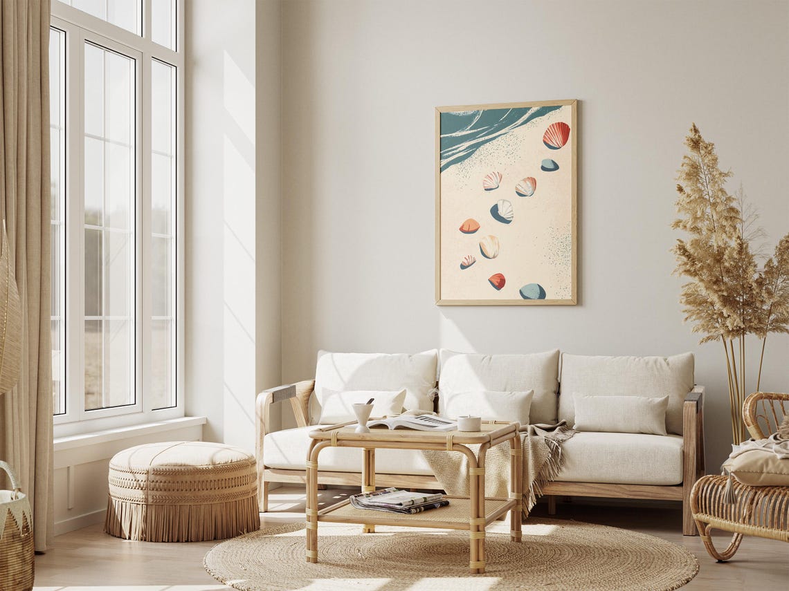 Seashell Beach Minimalist Art Print Coastal Wall Decor Summer Ocean Poster Sandy Shore Artwork Boho Beach Decor Seashore Print Summertime - Image 4
