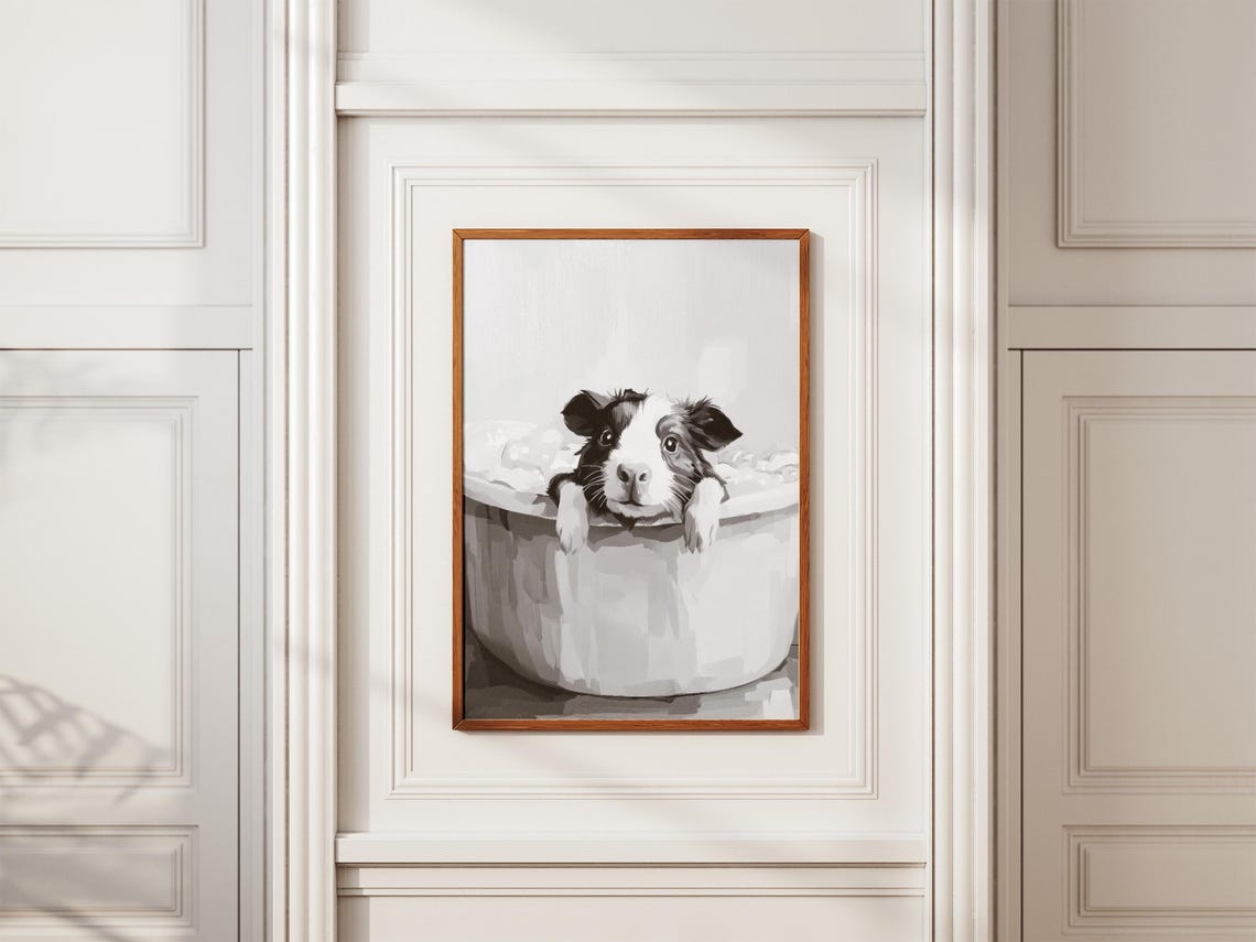 Guinea Pig In A Bubble Bath Black And White Cute Pet Art Poster - Image 2