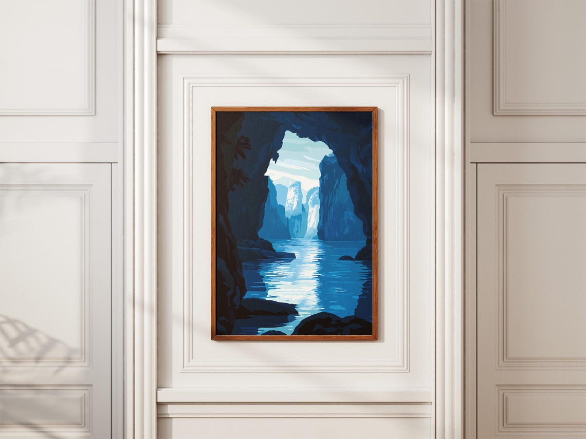 Reed Flute Cave China Blue Karst Cave River Nature Travel Poster - Image 2