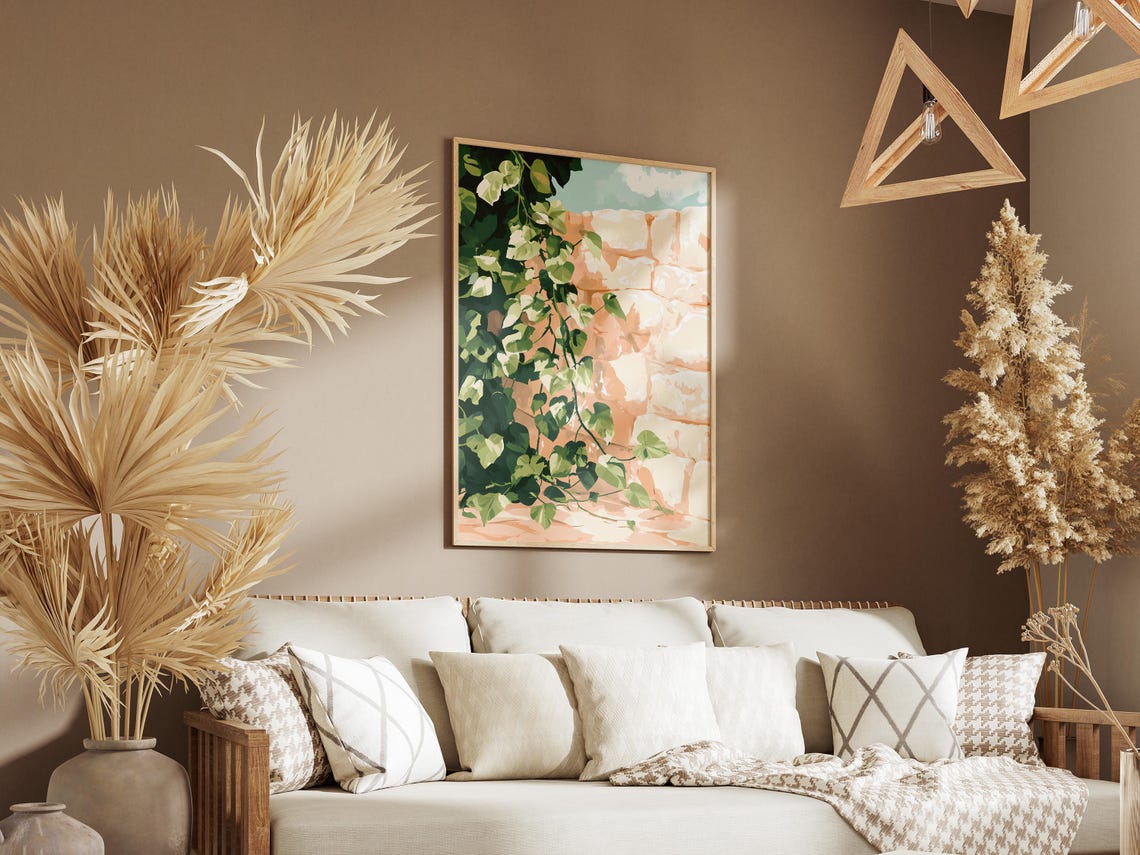 Climbing Ivy on a Terracotta Stone Wall Botanical Nature Poster - Image 3