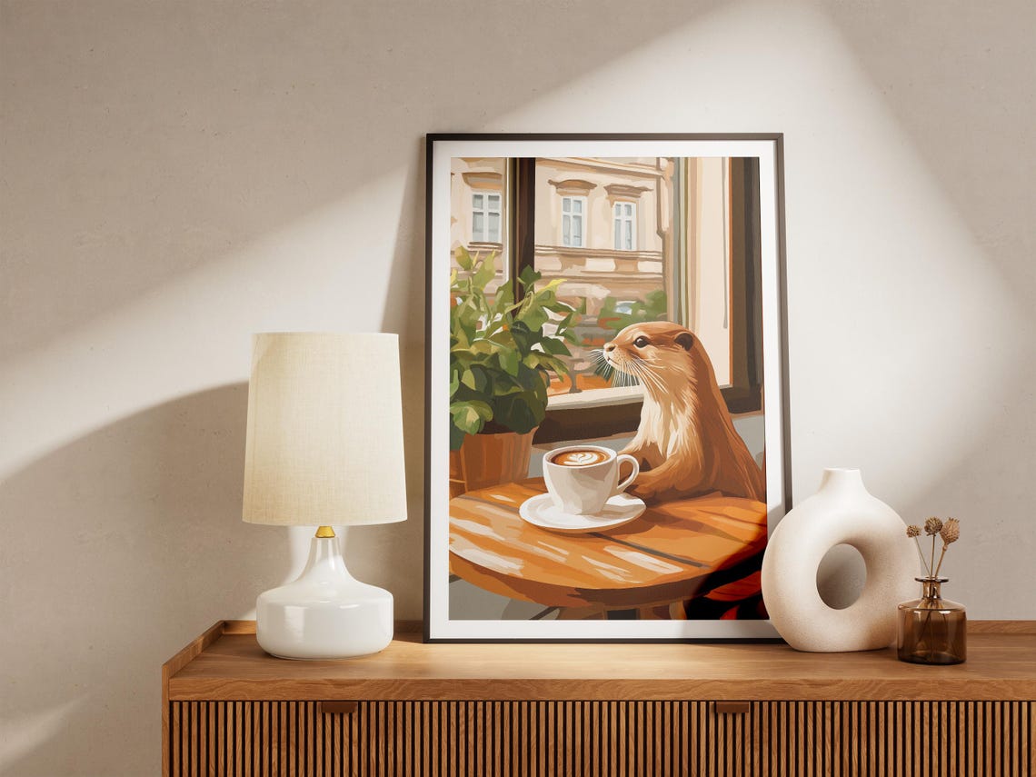 Otter Coffee Poster Cafe Wall Art Funny Animal Print Cappuccino Latte Lover Gift Shop Decor Cozy Kitchen - Image 4