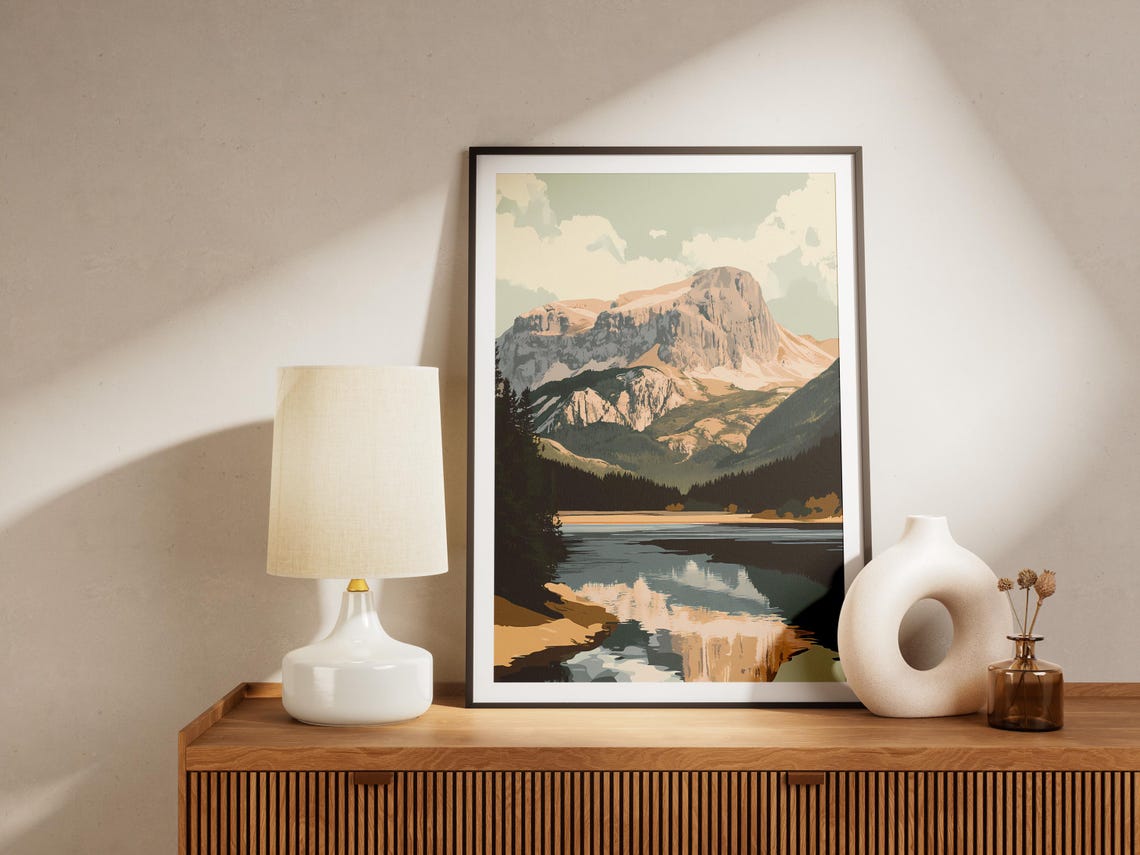 Durmitor National Park Mountain Lake Reflection Scenic Art Poster - Image 4