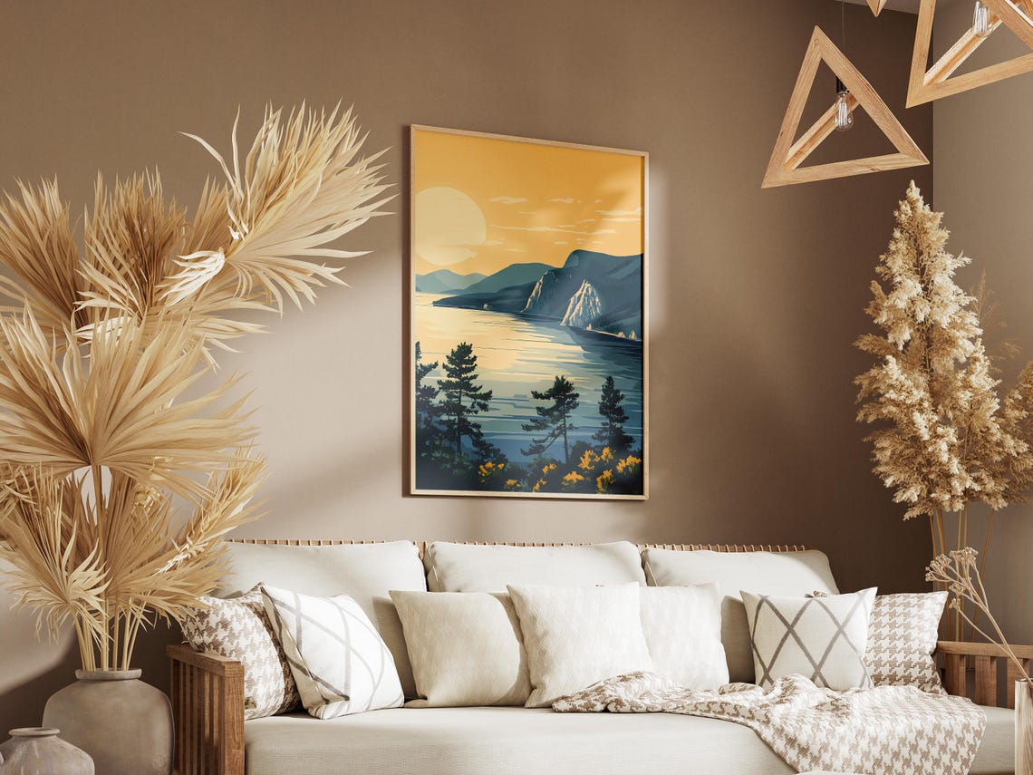Lake Baikal Golden Sunset Over the Lake with Pine Trees Poster - Image 3