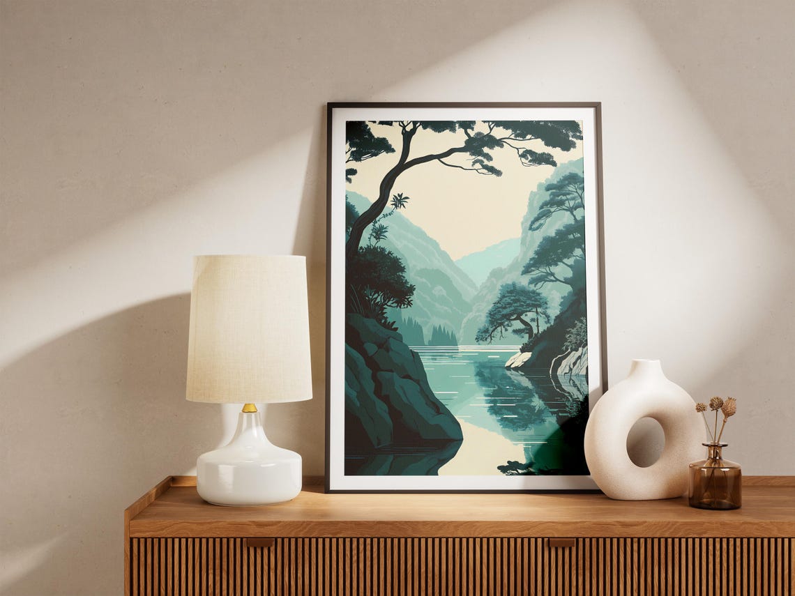 Yakushima Island Japan Teal Gorge River Pine Branches Poster - Image 5