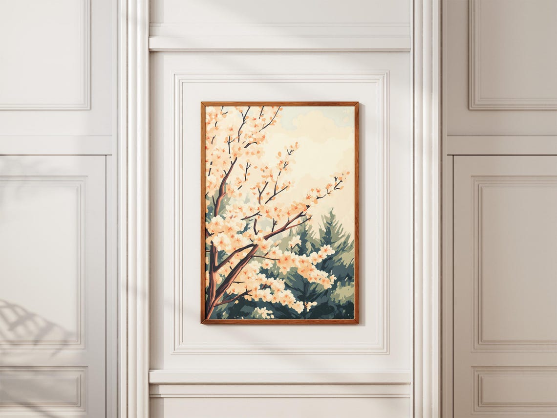 White Cherry Blossoms Against Dark Pines Spring Floral Poster - Image 2