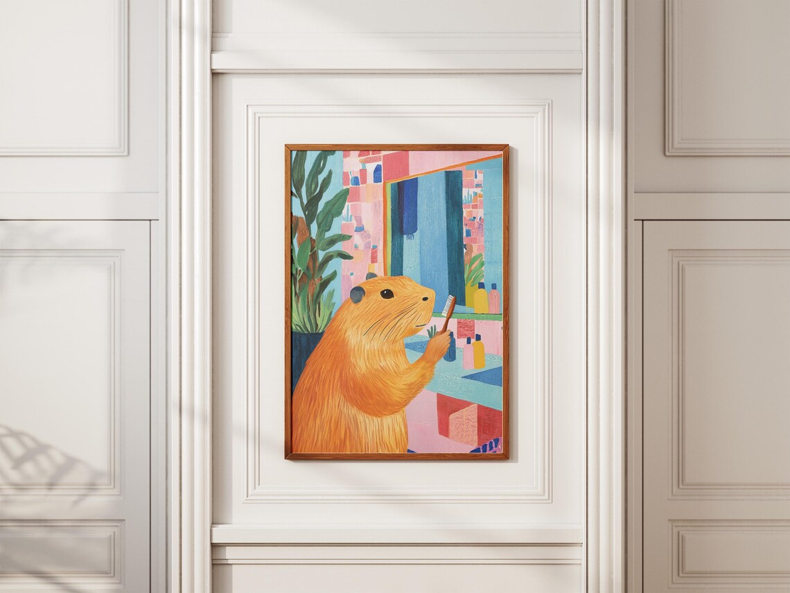 Cute Capybara Bathroom Art Print, Modern Animal Decor - Image 2