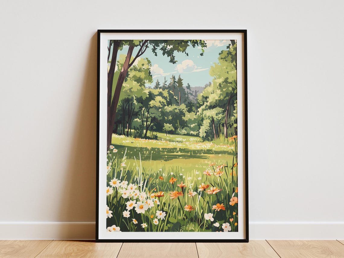 Sunlit Forest Clearing With Wildflower Meadow In Bloom Poster