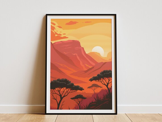 Ethiopian Mountains Minimalist Sunset Art Print Africa Landscape Poster Modern Home Decor