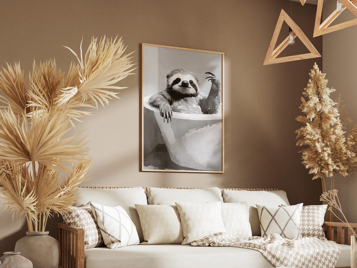 Sloth Taking A Bubble Bath Poster Print Funny Animal Bathroom Wall Art Minimalist Cute Gift - Image 3