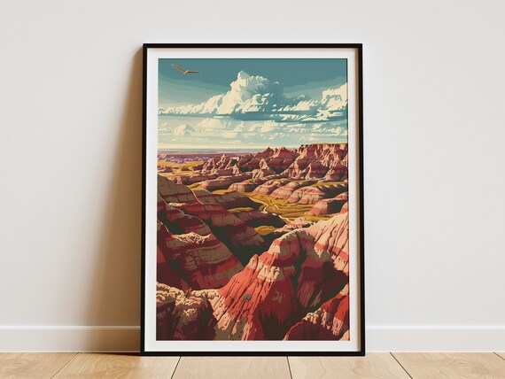 Badlands National Park Vintage Travel Poster Striped Badlands Landscape