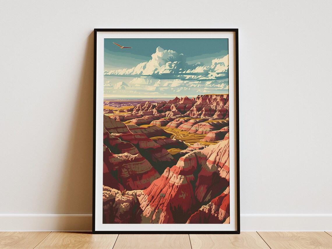 Badlands National Park Vintage Travel Poster Striped Badlands Landscape