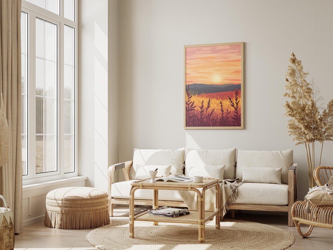 Prairie Sunset Golden Wildflower Tall Grasses Landscape Poster - Image 4