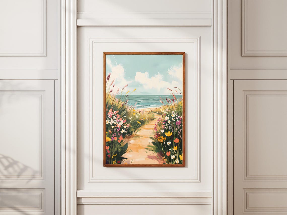 Wildflower Dune Path Ocean Breeze Watercolor Beach Art Poster - Image 2