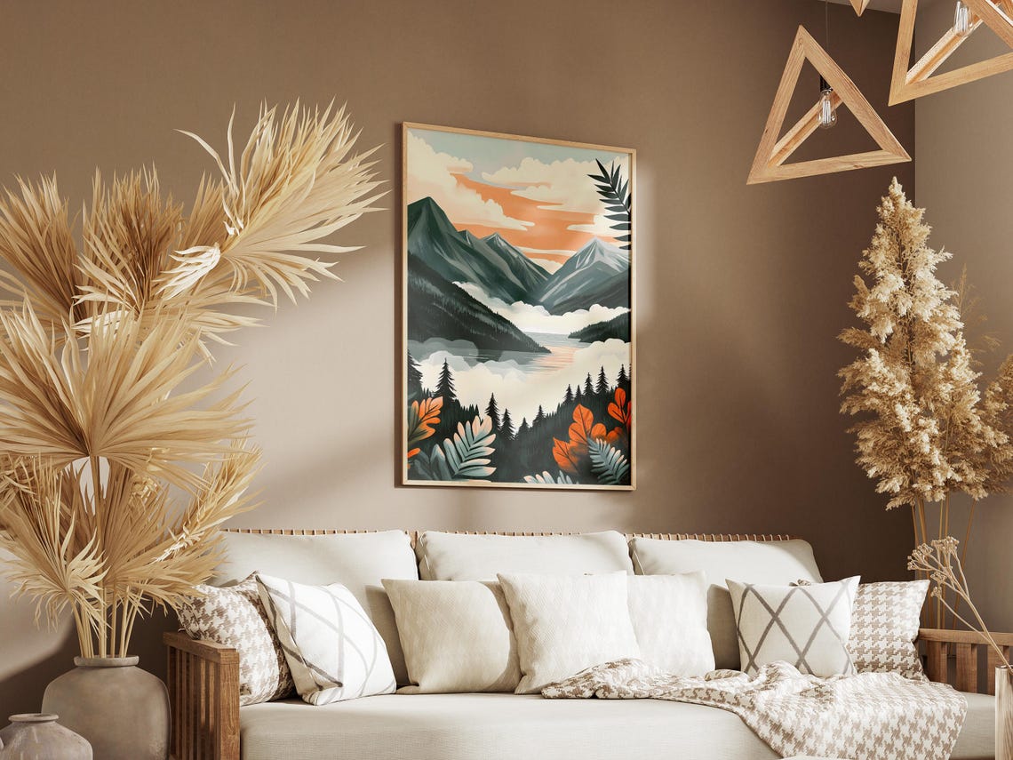Misty Mountain Lake Clouds Autumn Leaves Dramatic Scene Poster - Image 3