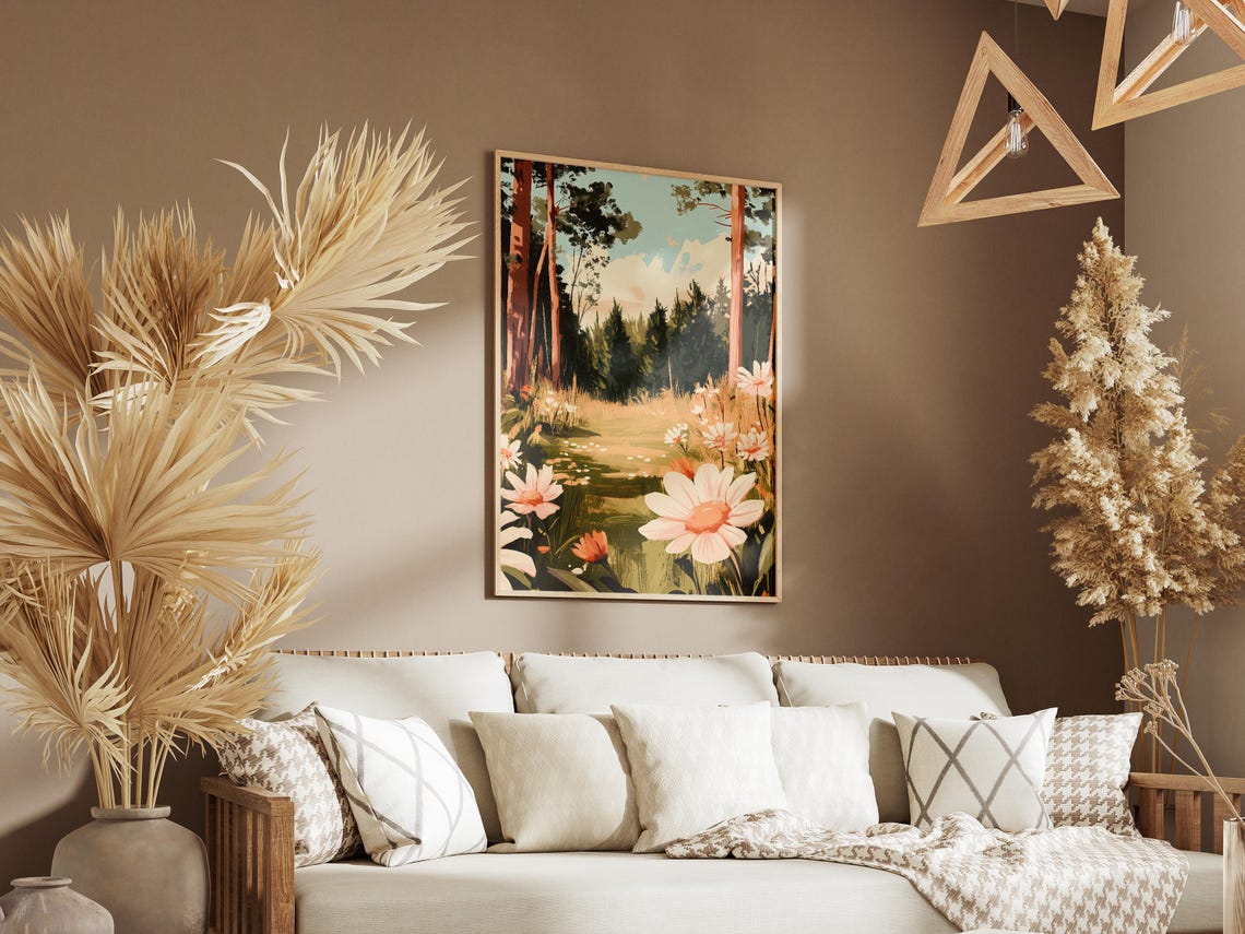 Pink And White Daisies Blooming Along Forest Pond Spring Poster - Image 3