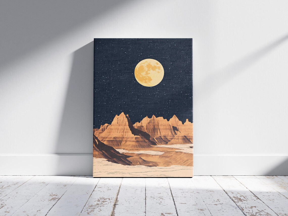 Badlands National Park Full Moon Over Rugged Desert Peaks Night Sky Poster - Image 2