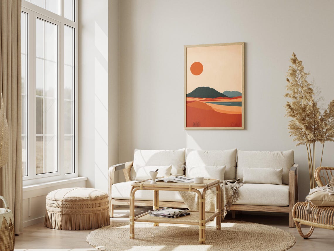Minimalist Desert Sunset Poster Orange Dunes Wall Decor Gift Decor - Image 3