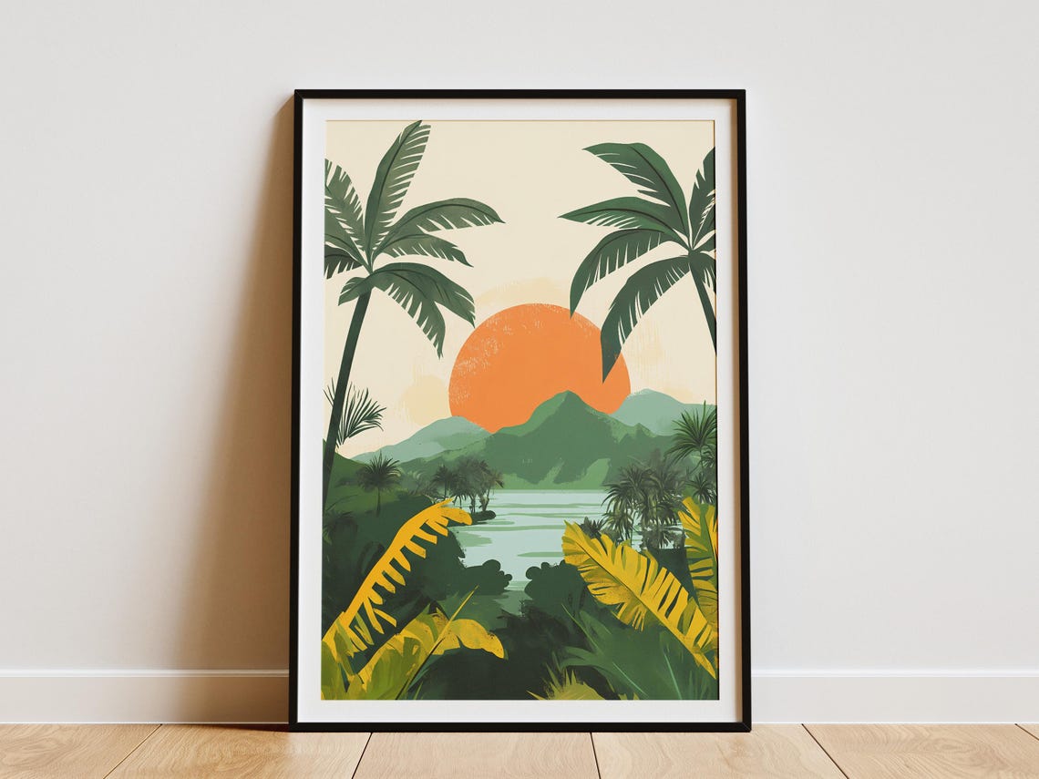 Guanacaste Costa Rica Sunset Palm Trees Mountain Lake Poster