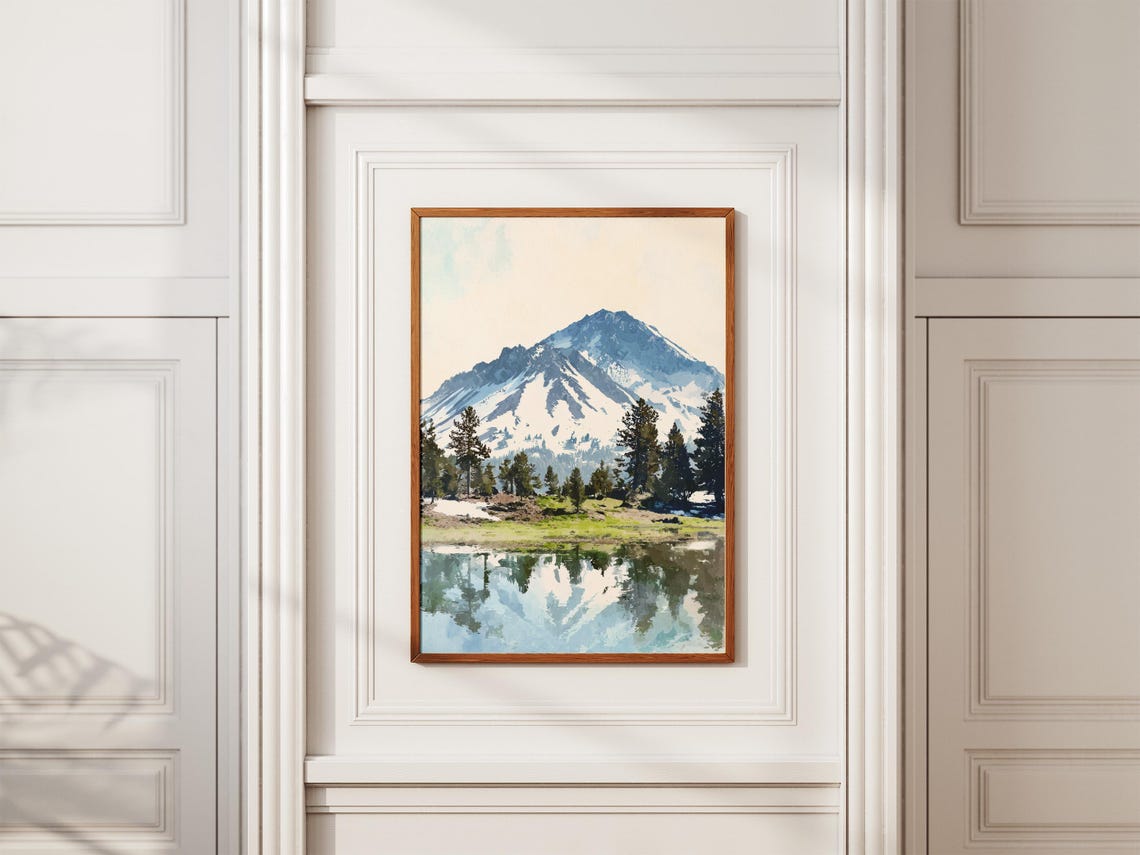 Lassen Volcanic National Park Snowy Peak Lake Reflection Poster - Image 2