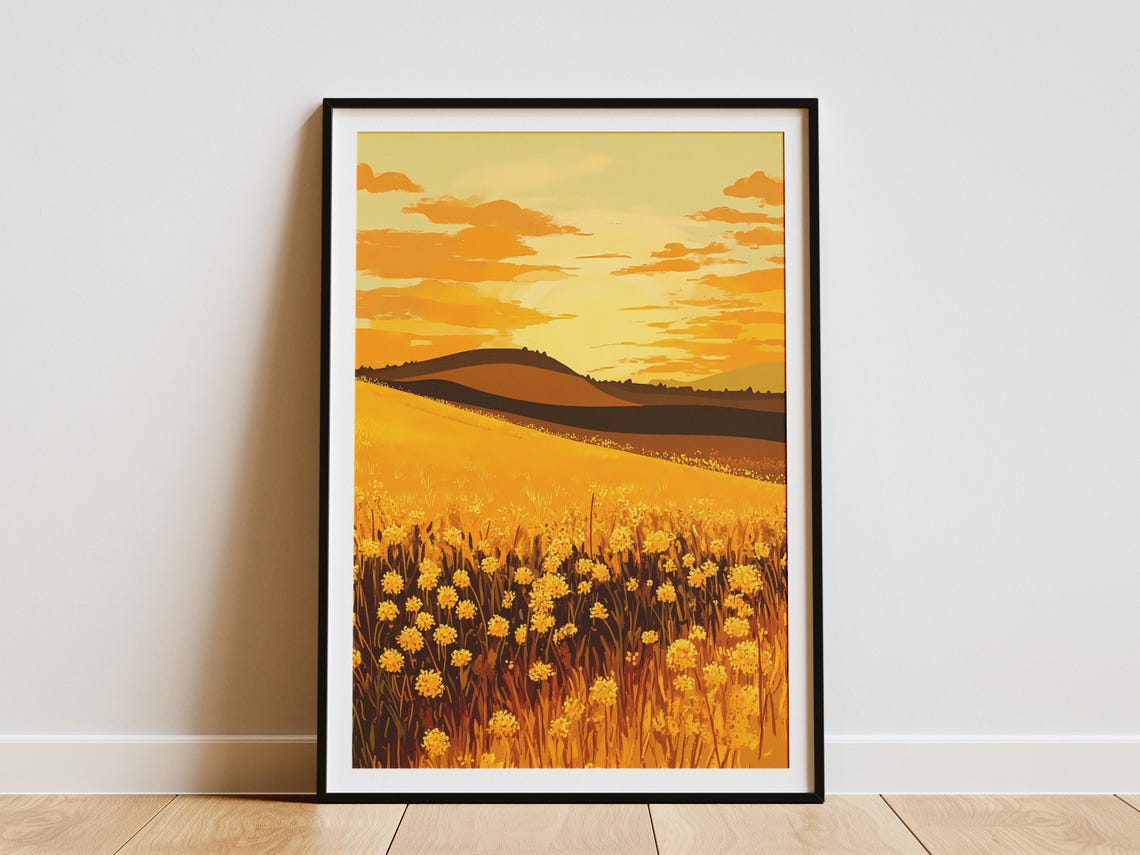 Goldenrod Prairie Sunset Golden Summer Field Warm Art Poster