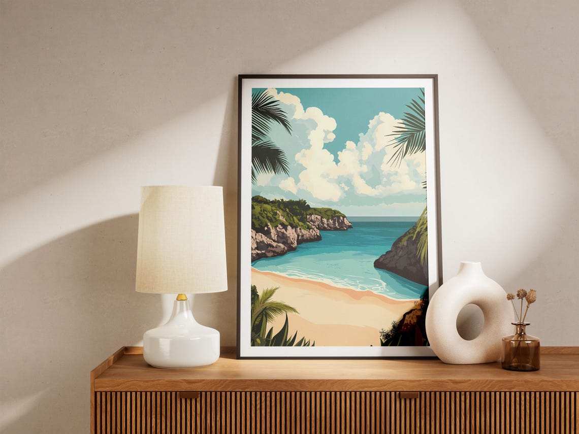 Bermuda Horseshoe Bay Tropical Cove Beach Palm Fronds Poster - Image 5