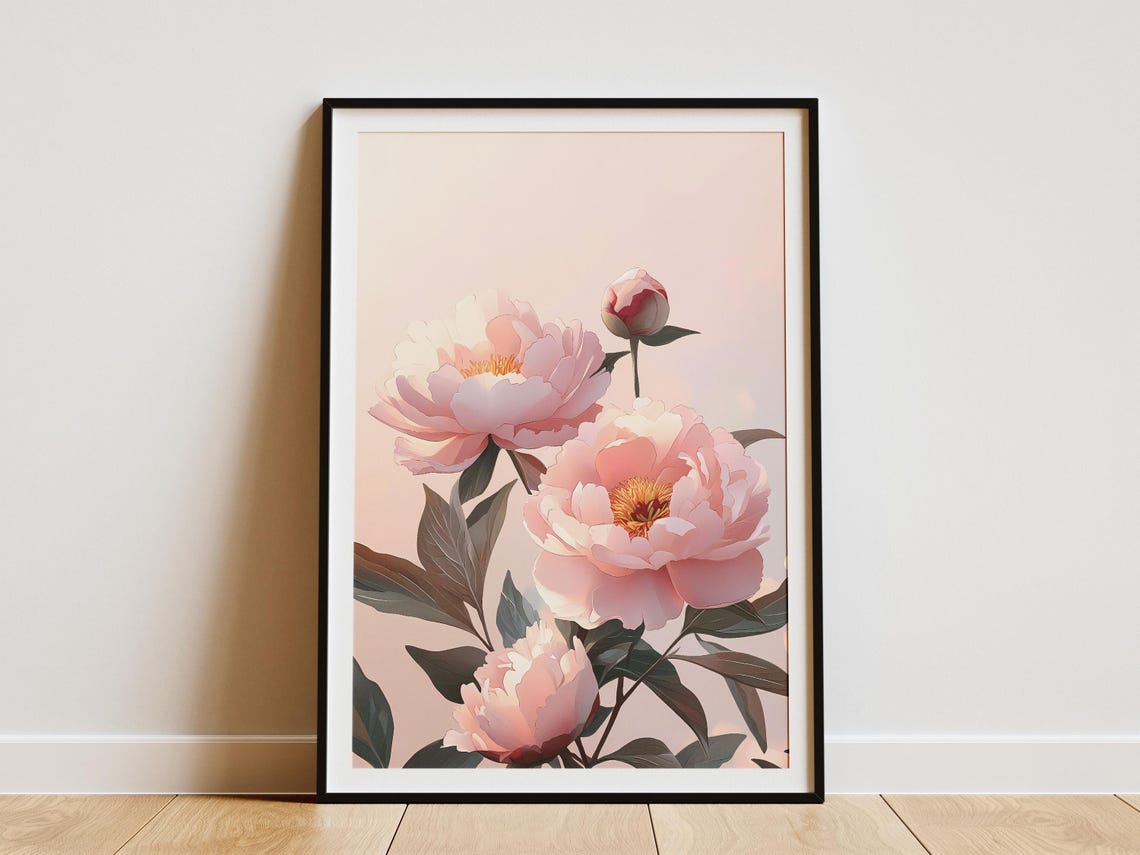 Blush Pink Peony Blooms Soft Romantic Floral Art Wall Poster