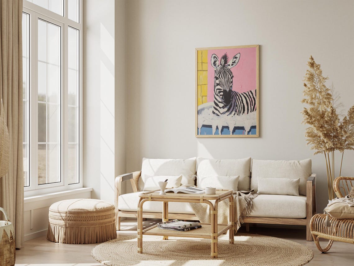 Playful Zebra Relaxing In Bubble Bath Pink Yellow Bathroom Poster - Image 4