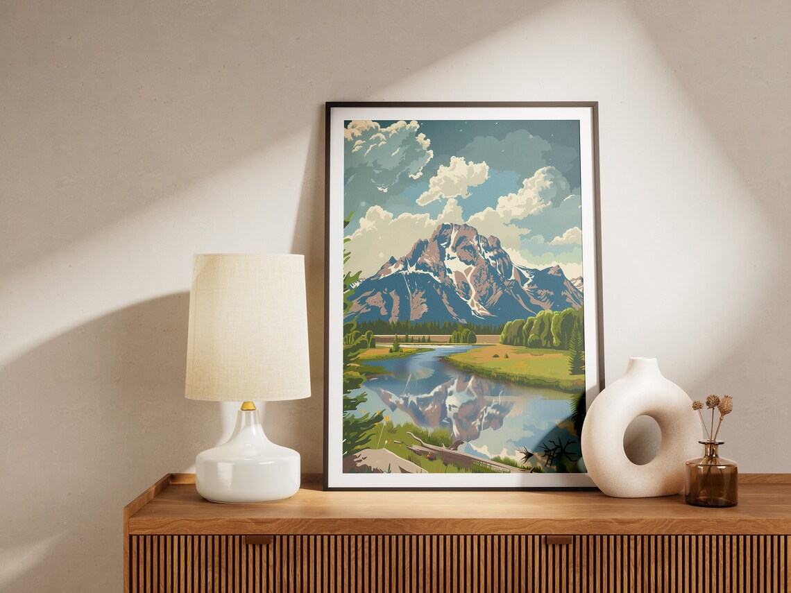 Grand Teton National Park Abstract Vintage Travel Poster Mountain Lake - Image 2