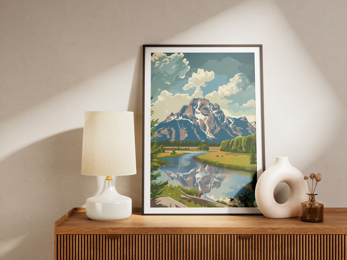 Grand Teton National Park Poster Vintage Travel Poster Abstract Midcentury Modern Mountain Nature Art Landscape Print Wyoming National Park - Image 2