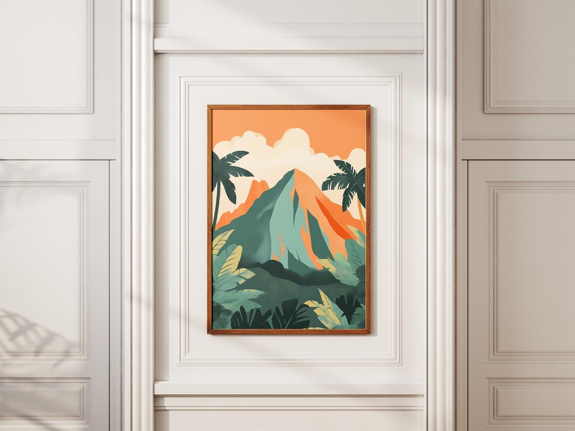 Mount Kinabalu Tropical Peak Lush Palm Fringe Malaysia Travel Poster - Image 2