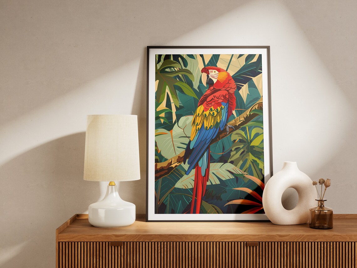 Tropical Rainforest Parrot Art Print, Jungle Bird - Image 2