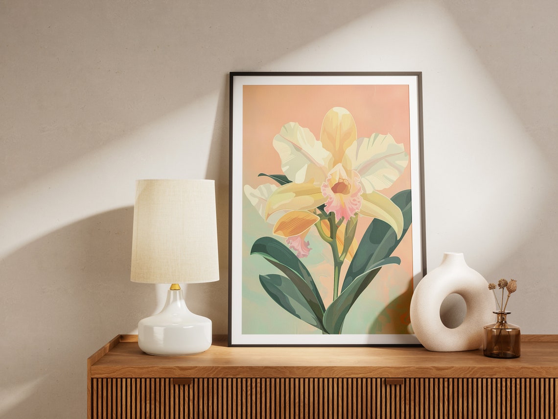 Cream Orchid Bloom Elegant Pink Peach Minimalist Floral Poster - Image 2