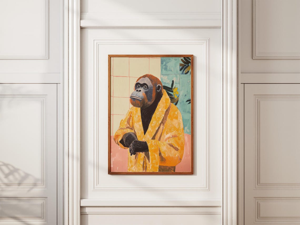Orangutan Yellow Bathrobe Bathroom Modern Funny Primate Ape Art Poster - Image 2