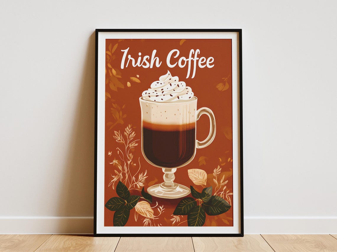 Irish Coffee Whipped Cream Autumn Coffee Illustration Poster