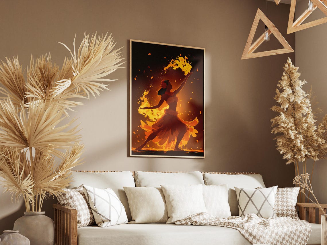 Hawaiian Fire Dancer Night Flames Luau Performance Art Poster - Image 3