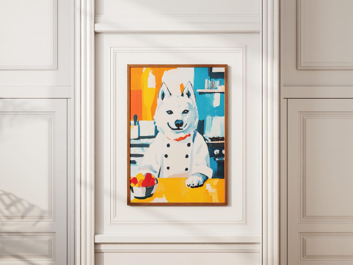 Smiling White Dog Chef In Kitchen With Bowl Of Fresh Fruit Poster - Image 2