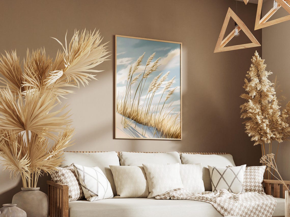 Golden Sea Oats Swaying in the Wind on a White Sandy Dune Poster - Image 3