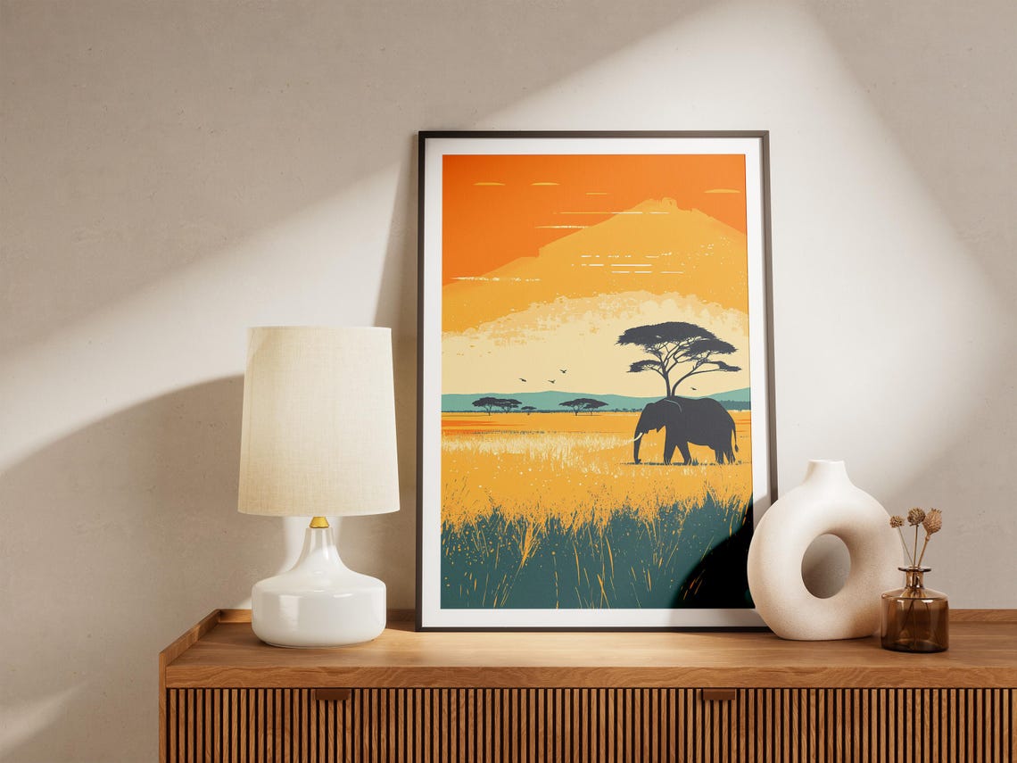 Tanzania Safari Elephant Poster African Wildlife Print Vintage Travel Poster Tarangire National Park Art Animal Illustration Home Decor - Image 5