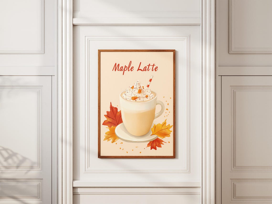 Autumn Maple Latte Fall Whipped Cream Cozy Cafe Illustration Poster - Image 2